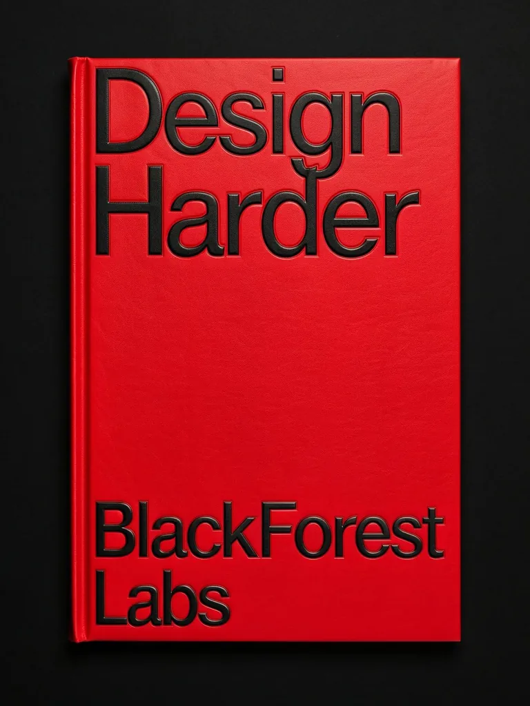 A red book cover reading Design Harder, made with FLUX 3 Image Klein