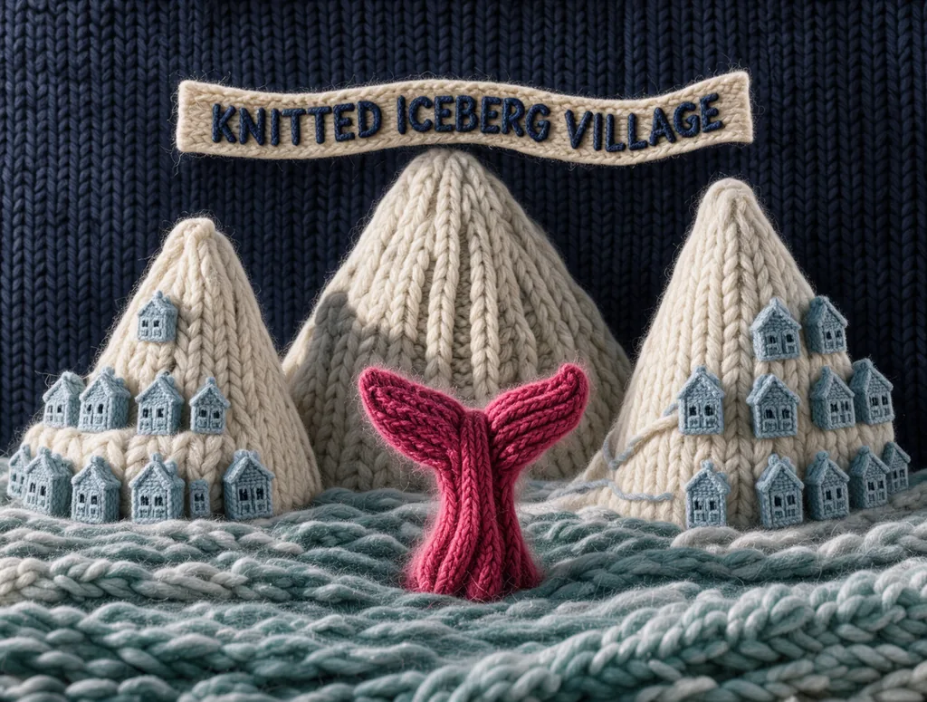 Macro photograph of a chunky knitted soft sculpture diorama, lit by a low, directional light source from the…, made with FLUX 3 Image Klein
