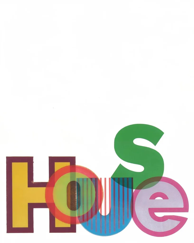 Overlapping colourful letters spelling House, made with FLUX 3 Image Klein