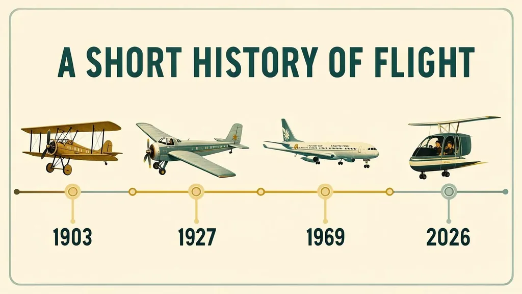 Timeline infographic: a short history of flight, made with FLUX 3 Image Klein