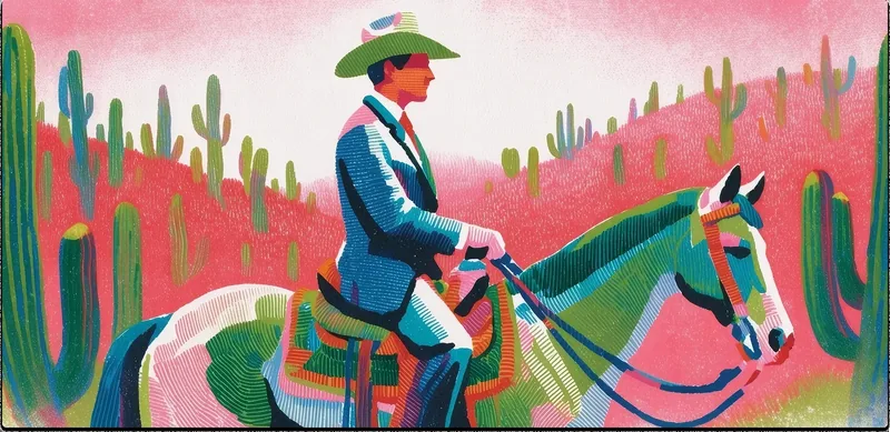 Male cowboy riding horse through the desert, close up shot, style reference 5, made with Krea 2
