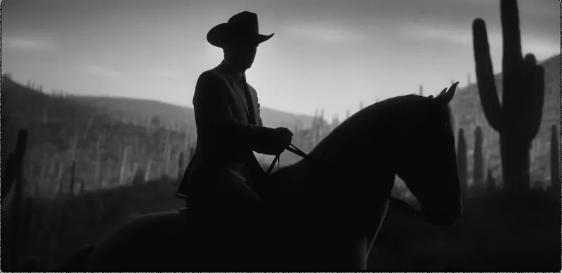 Male cowboy riding horse through the desert, close up shot, style reference 8, made with Krea 2