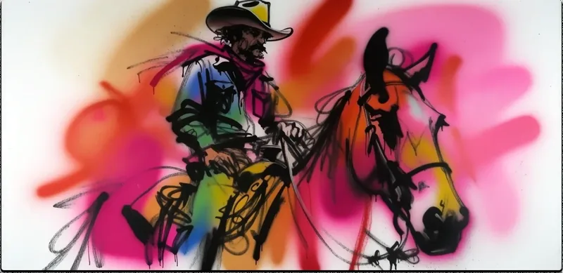 Male cowboy riding horse through the desert, close up shot, style reference 9, made with Krea 2