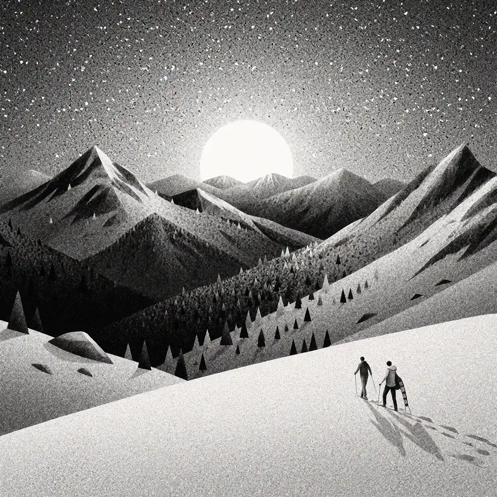 A sunset over snowy mountains, made with the Krea 2 Dot Matrix LoRA
