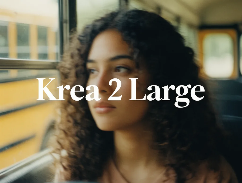 Film portrait with the words "Krea 2 Large" across it, made with Krea 2 Large