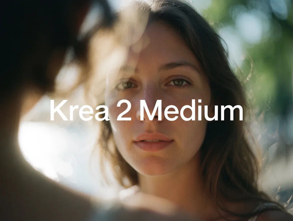 Film portrait with the words "Krea 2 Medium" across it, made with Krea 2 Medium