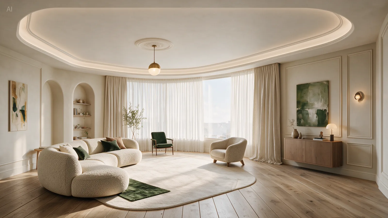 A living room edited from handwritten notes into a warmer, brighter room