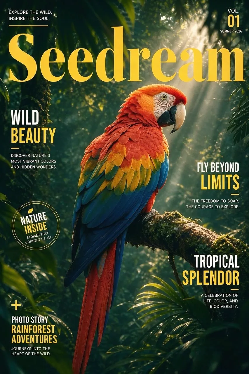 Input: A magazine cover split into separate layers