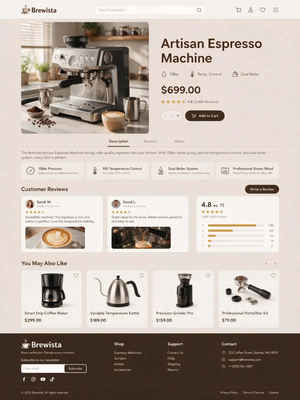 An e-commerce product detail page for a coffee machine